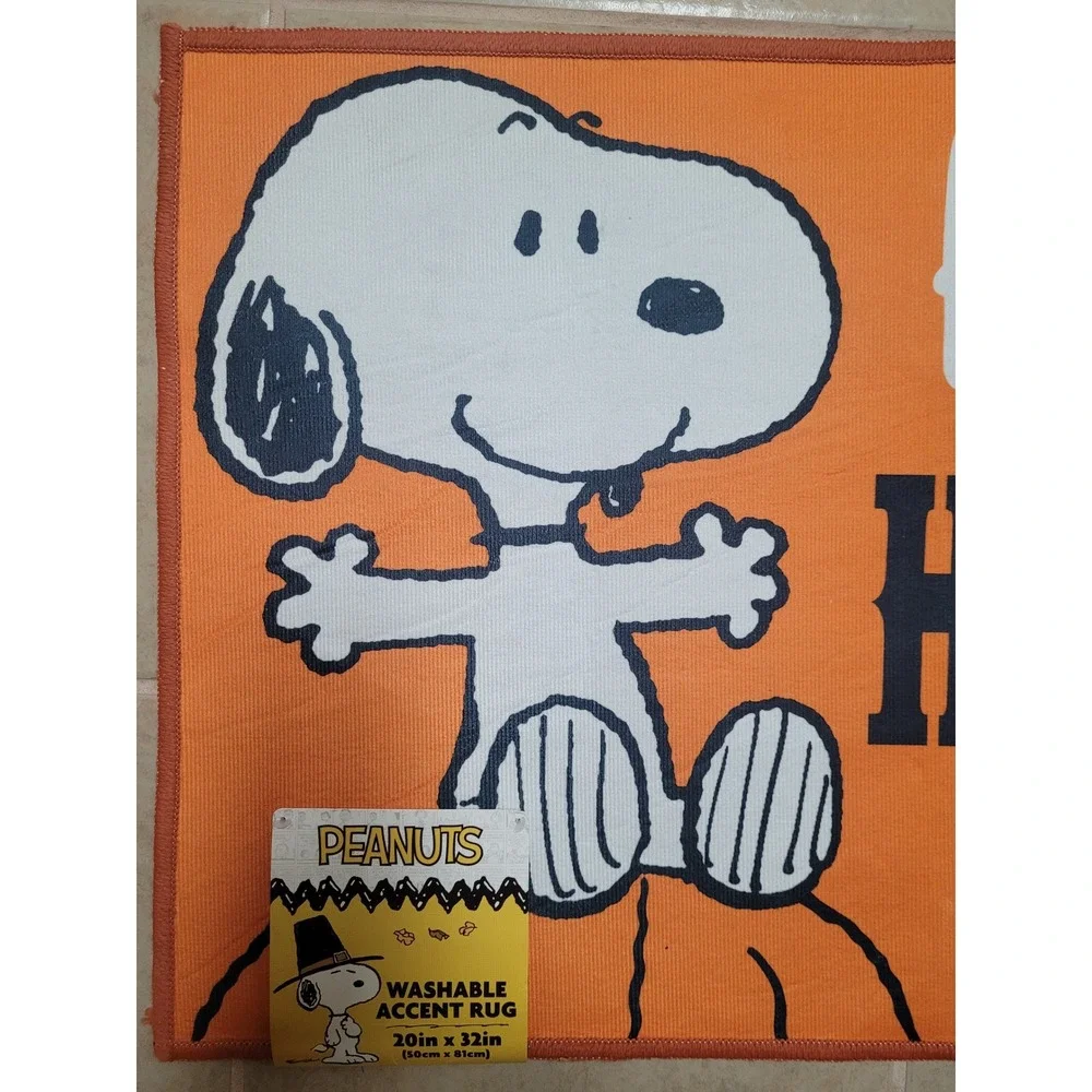 Peanuts Snoopy Happy Harvest Washable Indoor Accent Rug Orange Fall 20x32
